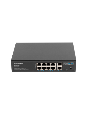 Lanberg RSFE-8P-2GE-120 switch No administrado Gigabit Ethernet (10/100/1000) Energía sobre Ethernet (PoE) 1U Negro