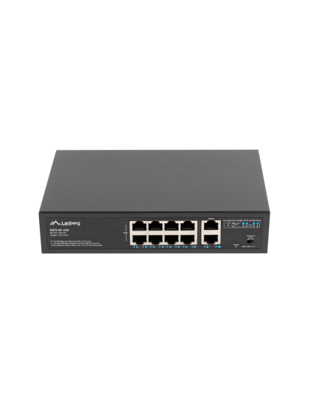 Lanberg RSFE-8P-2GE-120 switch No administrado Gigabit Ethernet (10/100/1000) Energía sobre Ethernet (PoE) 1U Negro
