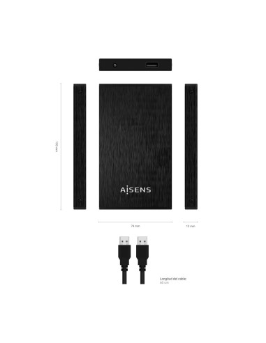 AISENS Caja Externa 2,5? ASE-2523B 9.5MM SATA a USB 3.0/USB3.1 GEN1, Negra