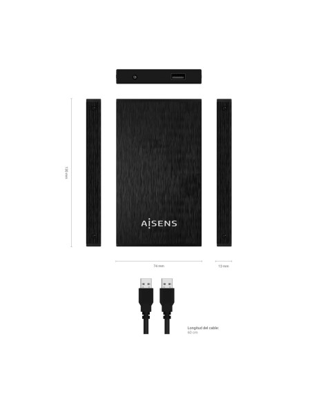 AISENS Caja Externa 2,5? ASE-2523B 9.5MM SATA a USB 3.0/USB3.1 GEN1, Negra