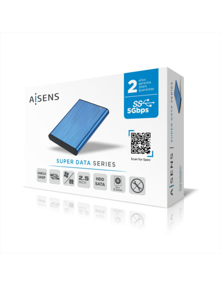AISENS Caja Externa 2,5" ASE-2525BLU 9.5mm SATA a USB 3.0/USB3.1 Gen1, Azul
