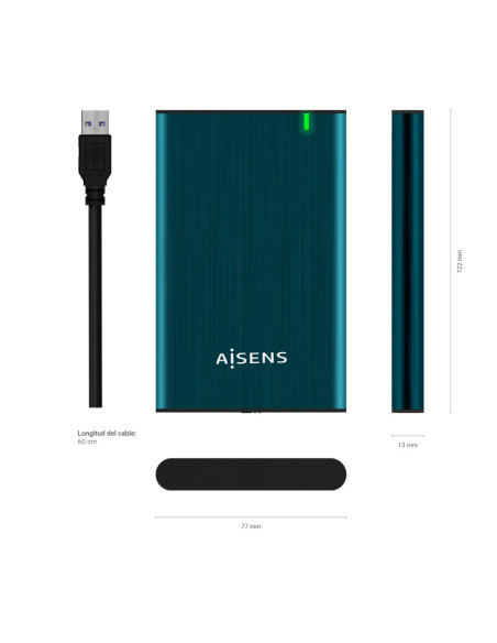 AISENS Caja Externa 2.5" ASE-2525PB 9.5 mm SATA A USB 3.0/USB 3.1 Gen1, Azul Pacifico