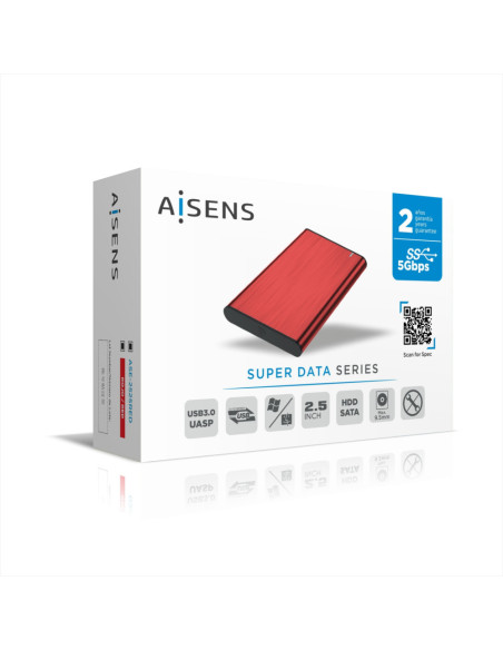 AISENS Caja Externa 2,5" ASE-2525RED 9.5mm SATA a USB 3.0/USB3.1 Gen1, Rojo