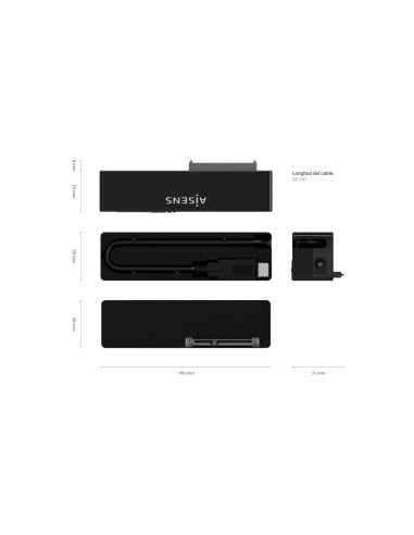 AISENS Adaptador ASE-35C02B SATA a USB-C USB 3.0/USB3.1 GEN1 para Discos Duros 2.5" y 3.5" con Alimentador, Negro