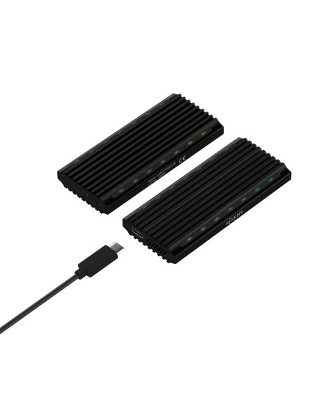 AISENS Caja Externa M.2 RGB Gaming ASM2-RGB012B SATA/NVMe A USB3.1 Gen2, Negra
