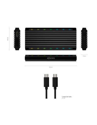 AISENS Caja Externa M.2 RGB Gaming ASM2-RGB012B SATA/NVMe A USB3.1 Gen2, Negra