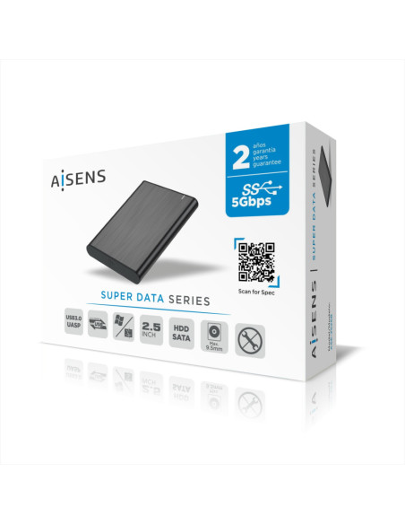 AISENS Caja Externa 2,5" ASE-2525B 9.5mm SATA a USB 3.0/USB3.1 Gen1, Negra