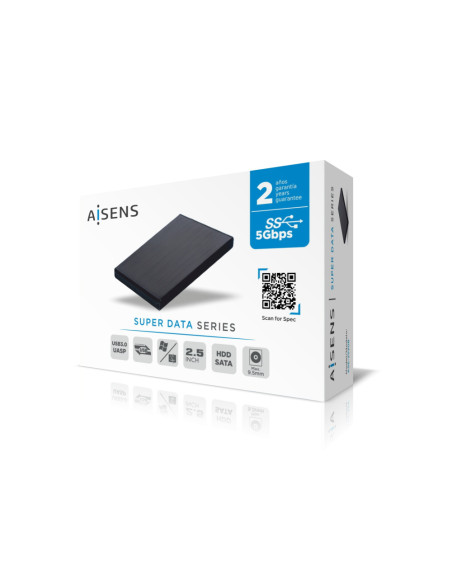 AISENS Caja externa 2,5" ASE-2530B 9.5 mm SATA a USB 3.0/USB 3.1 Gen1, Negra