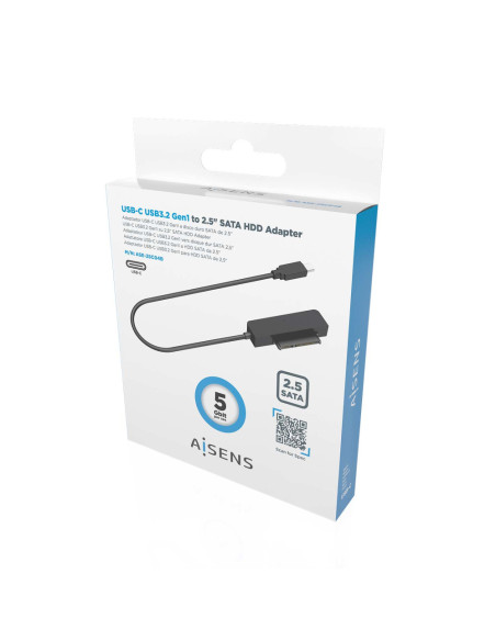 AISENS Adaptador SATA a USB-C USB3.0/USB3.1 Gen1 para Discos Duros 2.5?, Negro