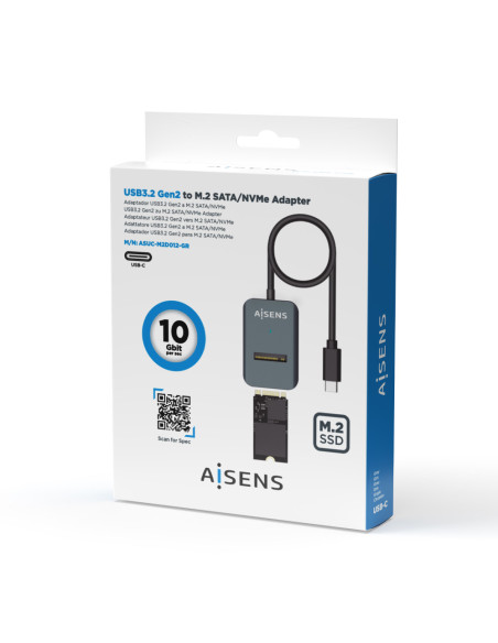AISENS USB-C Dock M.2 (NGFF) ASUC-M2D012-GR SATA/NVMe A USB3.1 Gen2, Gris