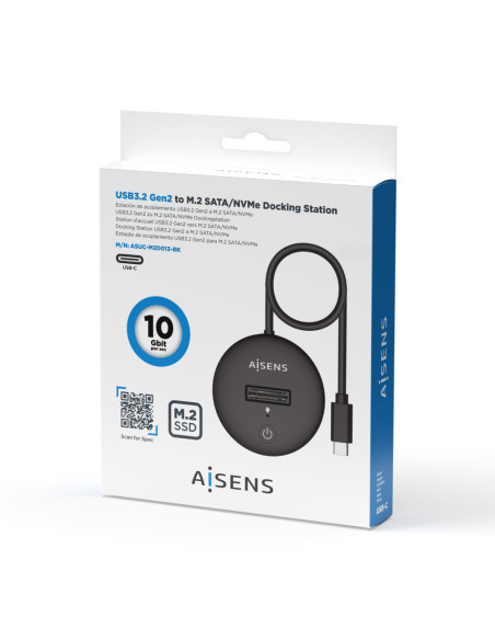 AISENS USB-C Dock M.2 (NGFF) ASUC-M2D013-BK SATA/NVMe A USB3.1 Gen2, Negra