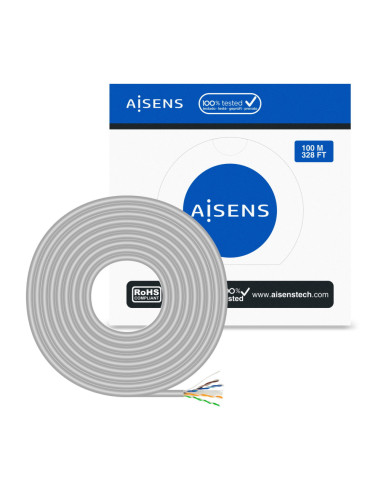 AISENS Cable de Red RJ45 Cat.6 UTP Rigido AWG23 CCA (aleacion), Gris, 100 m