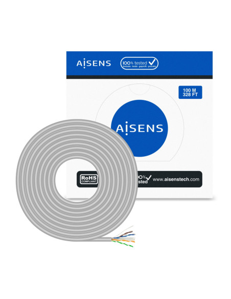 AISENS Cable de Red RJ45 Cat.6 UTP Rigido AWG23 CCA (aleacion), Gris, 100 m