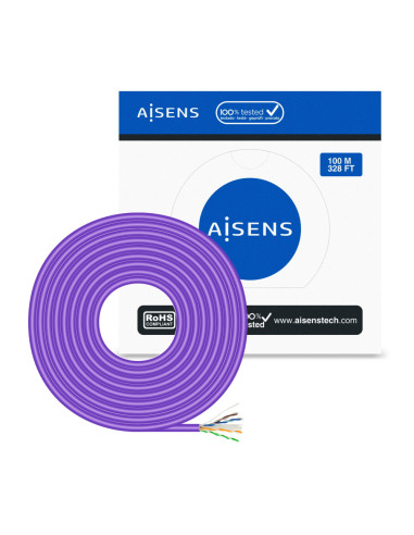 AISENS Cable de Red RJ45 LSZH Cat.6 UTP Rigido AWG23 CCA (Aleacion), Violeta, 100M